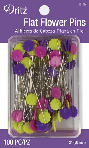 Flat Flower Pins 100/pkg, 2" long assorted colors, Quilting & Sewing 4517Q
