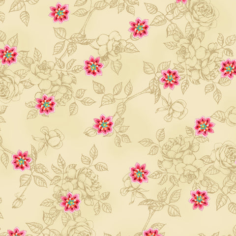 100% Cotton, Bohemian Rose #4481 25010 CRE1 from Red Rooster, By the Yard