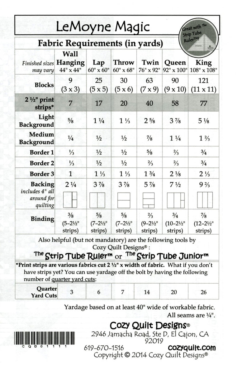 LeMoyne Magic quilt pattern for 2 1/2" Strips from Cozy Quilt Designs