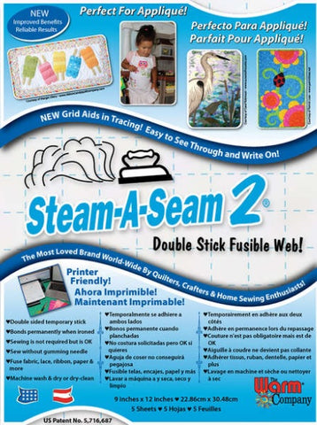 Steam A Seam 2, Double Stick Fusible Web, 5 Sheets, 9 x 12", Warm Co. 5517WNN