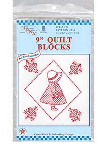 Sunbonnet Sue Quilt Blocks, pkg of 12 White, Jack Dempsey Embroidery #733-239