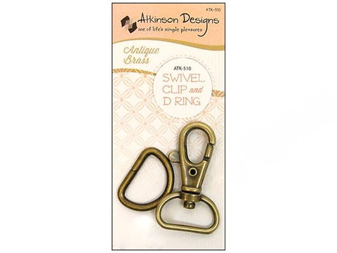 3/4" Swivel Clip and D Ring, Antique Brass, Atkinson Designs, Purse Hardware