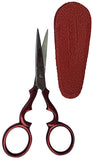 Red Victorian Embroidery Scissors with Leather Sheath, Tool Tron 00334, 3.5"