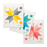Bundle of 3 Swedish Dishcloths: Quilt Stars Yellow, Blue & Pink