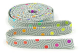 Double Fold Bias Tape 1/2'' Hexy Rainbow Dove Gray Binding