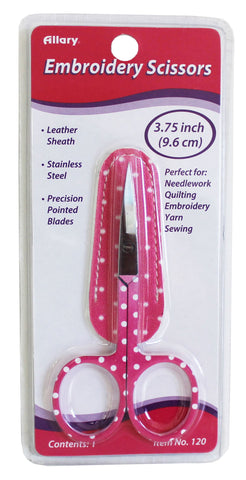 Polka Dot Embroidery Scissors with Leather Sheath, Allary 120, 3.75" Color Choice