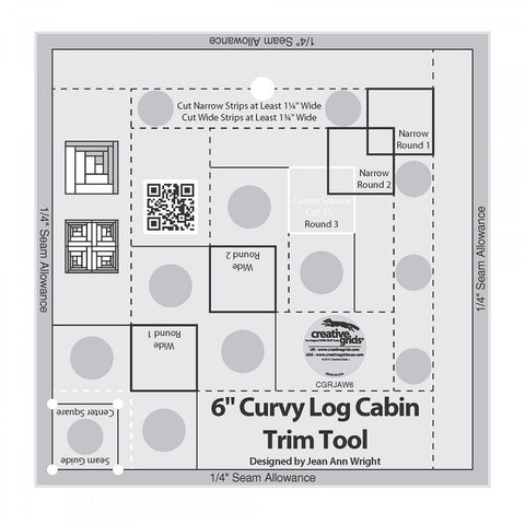 6" Curvy Log Cabin Trim Tool, Non-Slip Quilt Ruler, Creative Grids, #CGRJAW6