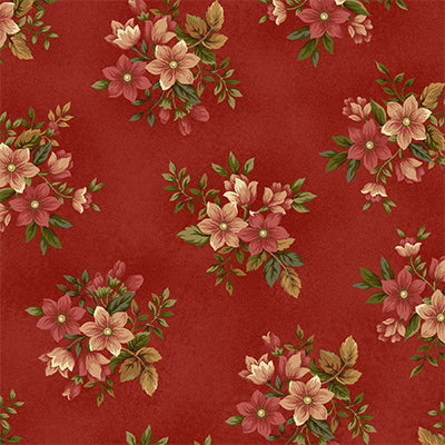 100% Cotton, Pheasant Run 8031-88 Red Small Floral, Henry Glass, By the Yard