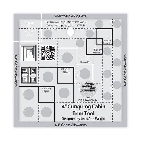 4" Curvy Log Cabin Trim Tool, Non-Slip Quilt Ruler, Creative Grids, #CGRJAW6MINI