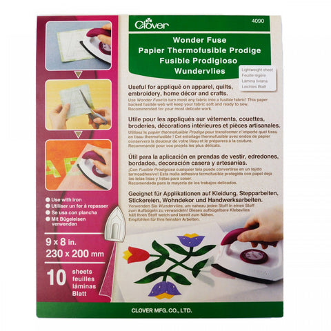 Wonder Fuse, Fusible Web by Clover, 10 Sheets, 8 x 9", #4090