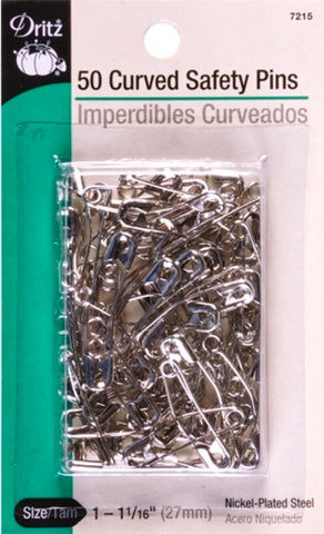 50 Curved Safety Pins, Size 1, 1 1/16" long Nickel Plated Steel from Dritz #7215