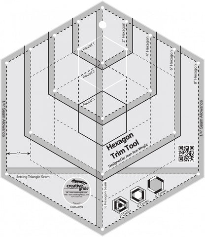 Hexagon Trim Tool, Non-Slip Quilt Ruler from Creative Grids, #CGRJAW4