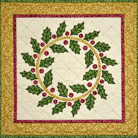 Holiday Holly Wreath KIT 26in x 26in, Maywood Studio quilt fabric #KIT-MASHHW