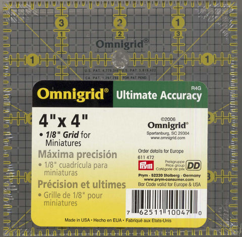 Omnigrid 4" Square Ultimate Accuracy Ruler for Quilting, 4 x 4 inch, R4G