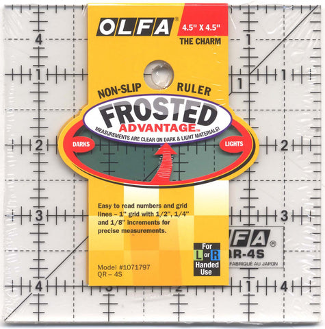 Frosted Acrylic OLFA Ruler 4.5" Square Ruler (The Charm) for Quilting & Crafts QR-4S