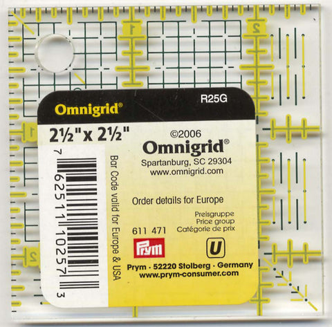 Omnigrid 2 1/2" Square Ruler for Quilting, Miniatures, Sewing & Crafts R25G