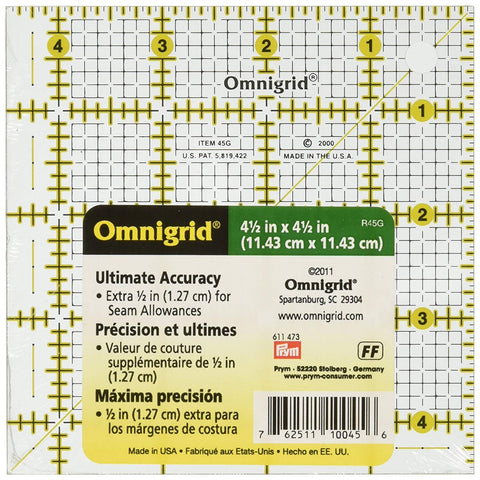 Omnigrid Ruler 4 1/2" Square All-Over Grid R45G, 45G