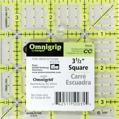 Omnigrip 3.5" Square Non-Slip Ruler, 3 1/2 x 3 1/2 inches, RN35