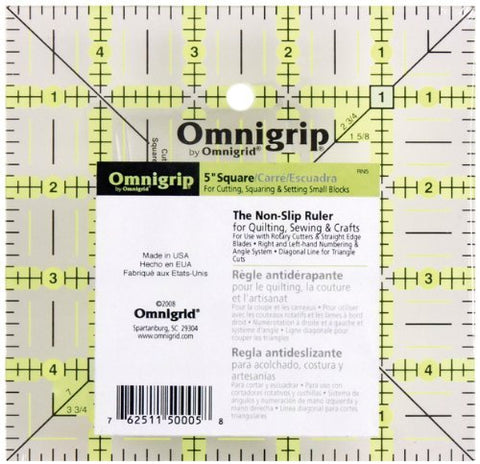 Omnigrip 5" Square Non-Slip Ruler, Omnigrid Neon 5 x 5", RN5