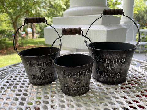 Country Living Buckets, Set of 3 Farmhouse Tin pails, Audrey's 8T9961